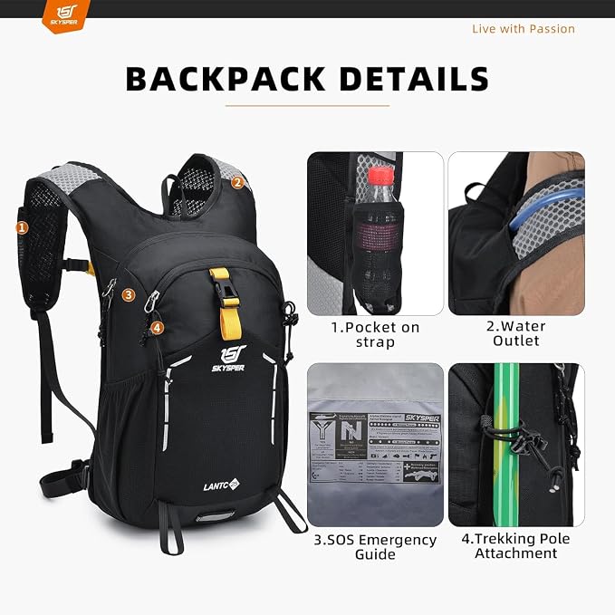 SKYSPER Small Hiking Backpack - 25L Travel Daypack Lightweight Bag Water - Image 4