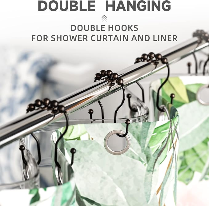 Bathway Shower Curtain Hooks Bronze Shower Curtain Rings Rust Proof Double Hook - Image 6