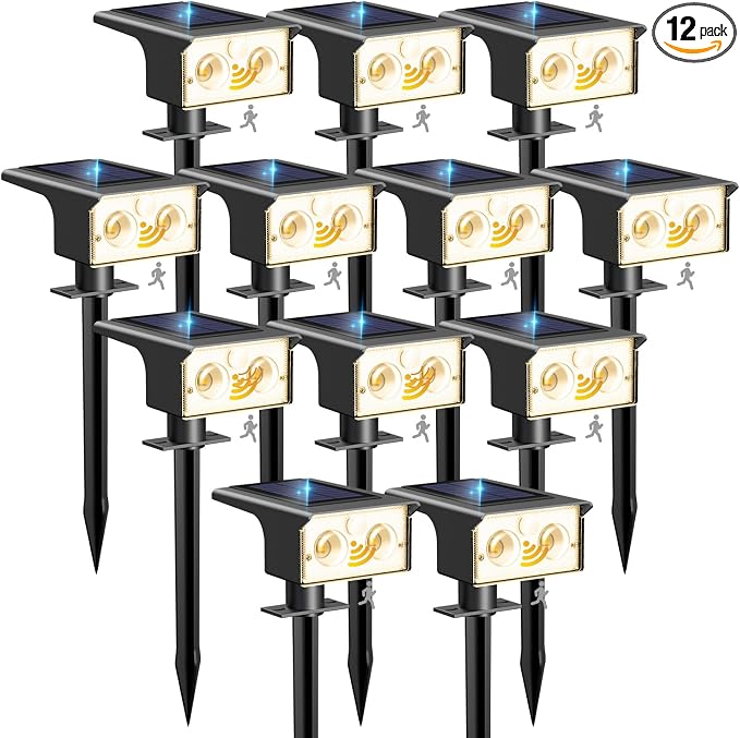 btfarm Solar Spot Lights Outdoor Waterproof, 12 Pack/3 Modes Motion Sensor by btfarmdecorativelighting