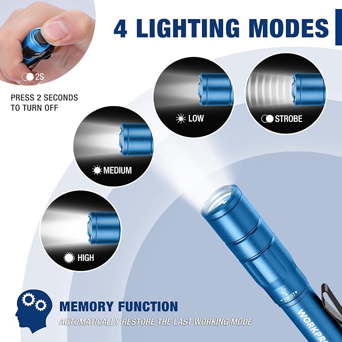 WORKPRO Rechargeable Pen Light, Mini Flashlight, 2 Pack Ultra-Compact EDC - Image 4
