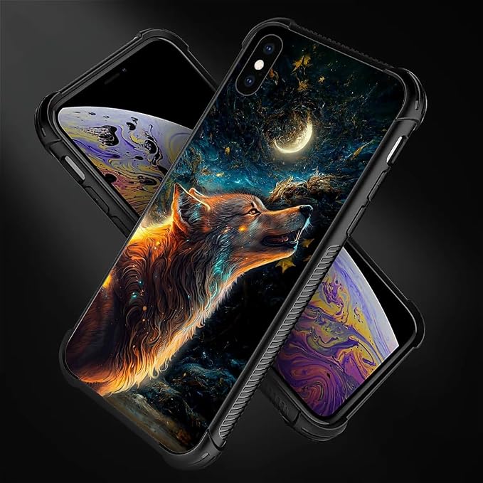for iPhone X/Xs Case, Star Cave Hungry Wolf Pattern Graphic Design Girl Boy - Image 4