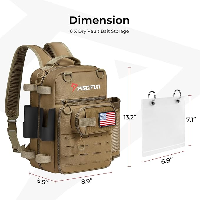 Piscifun Fishing Tackle Backpack, Convertible Sling or Waist Pack, 16-Pocket - Image 4