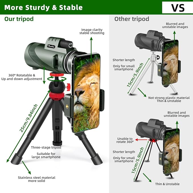 40X60 Monocular Telescope with Smartphone Holder& Tripod, High Power - Image 4
