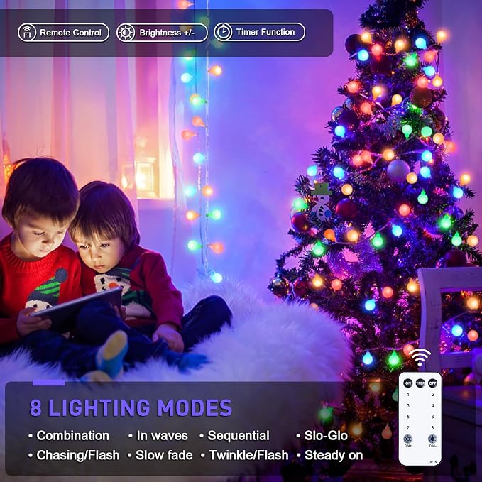 JMEXSUSS 100 LED Christmas Lights Indoor Plug in, 33ft 8 Mode Globe String - Image 9