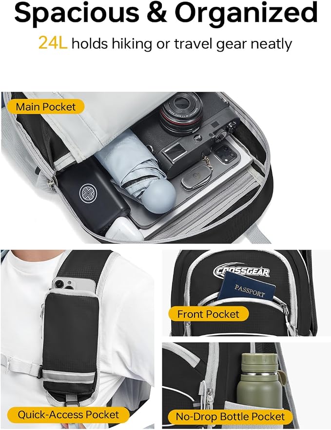 CROSSGEAR 24L Hiking Backpack, Lightweight Foldable Packable Daypack - Image 2