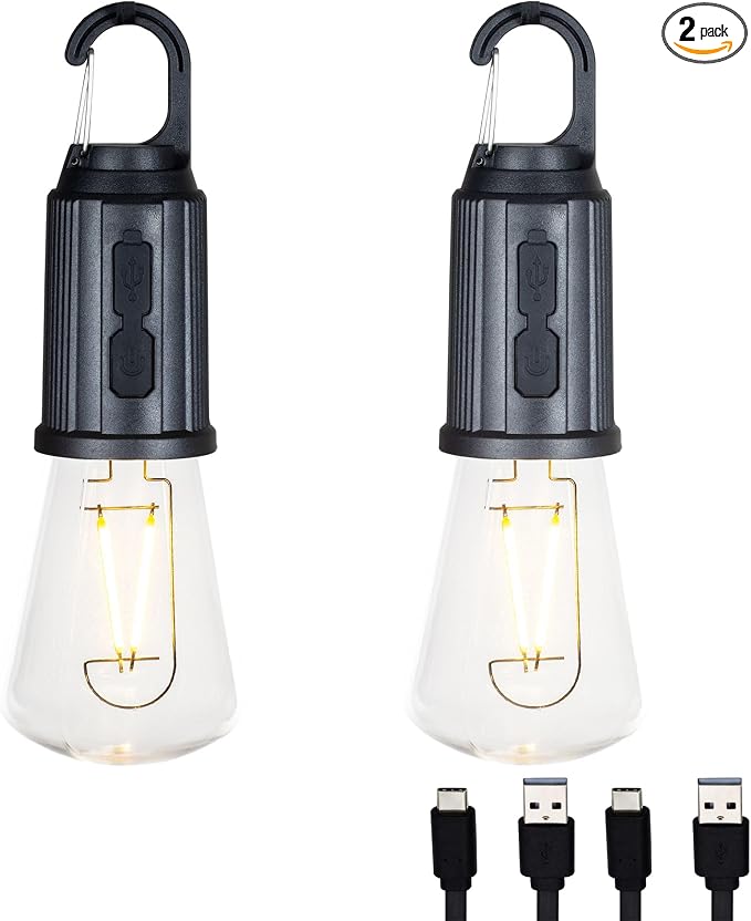 2-Pack Rechargeable Camp Light, Warm White LED Conical Bulb, Battery Powered by FestiveLiving