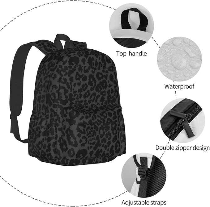 cfpolar 17 Inch Backpack Dark Gray Cheetah Leopard Print Laptop Bag Shoulder - Image 5