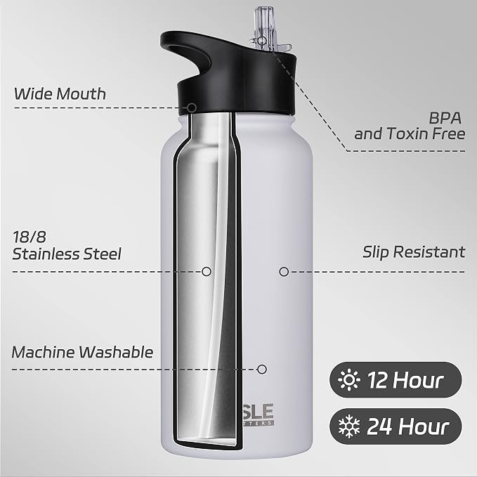 HASLE OUTFITTERS 32 oz Insulated Water Bottle Stainless Steel Double Walled - Image 2