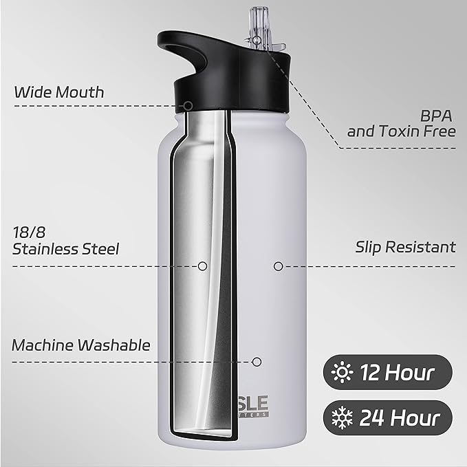 HASLE OUTFITTERS 32 oz Insulated Water Bottle Stainless Steel Double Walled - Image 2