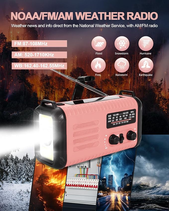 Emergency Crank Radio, 20000mAh / 74000mWh Solar Hand Crank Weather Radio - Image 2