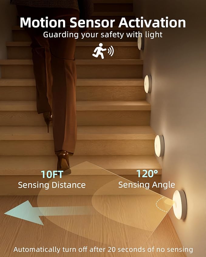 EZVALO 6-Pack Under Cabinet Lighting, Rechargeable Motion Sensor Puck Light - Image 4