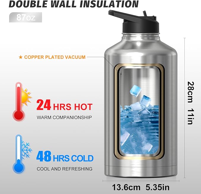 87oz Insulated Water Bottle, BPA Free&Leak Proof, 1.5 Gallon Stainless Steel - Image 3