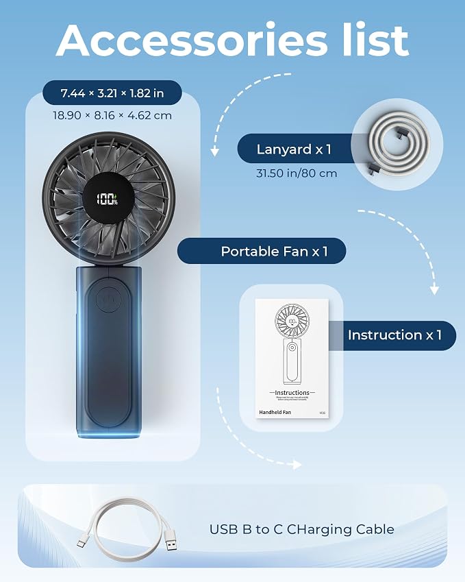 Peiyuu Handheld Fan, Portable Fan, 4000mAh Rechargeable Personal, 180° Foldable - Image 8