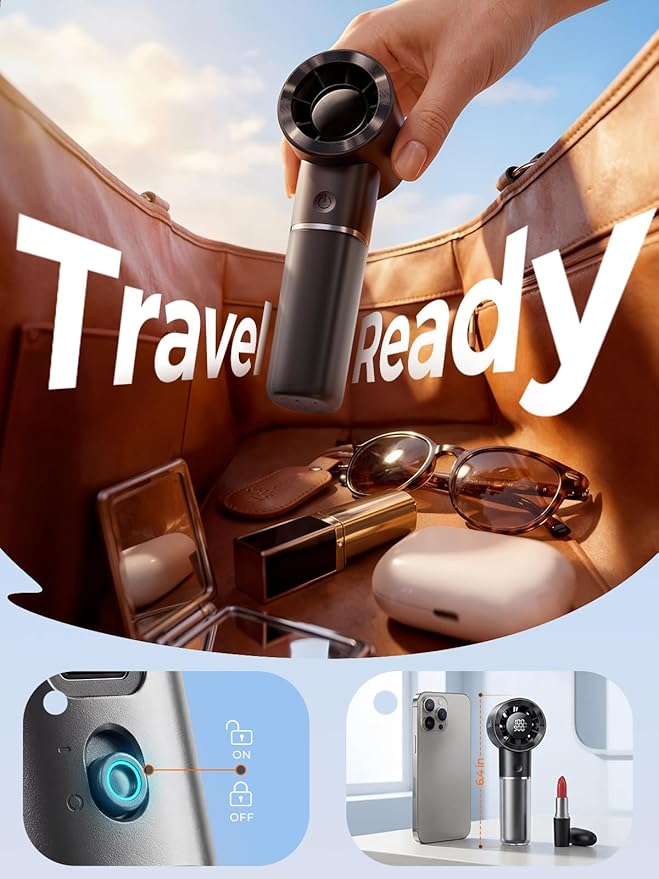 Handheld Portable Fan, 6-Speed Powerful Mini Personal Fan, Rechargeable 5000mAh - Image 5