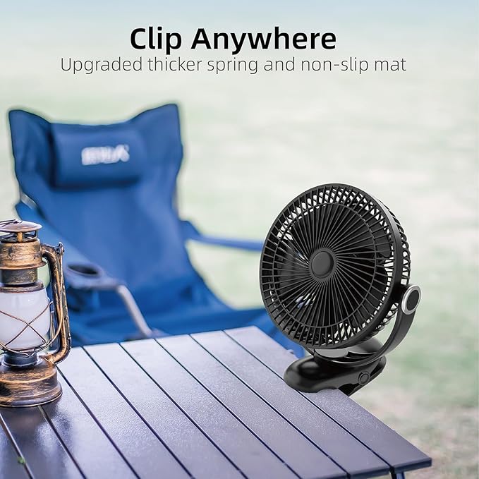 10000mAh 30hrs Portable Fan Rechargeable, 8-Inch Battery Operated Clip on Fan - Image 5