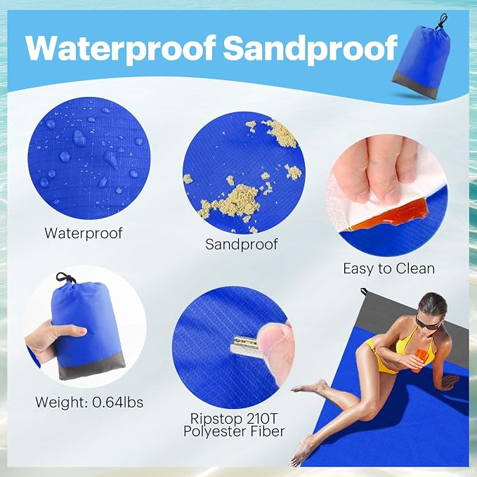 EASYFUN Beach Blanket Sandproof Oversized, Portable Picnic Mat - Image 4