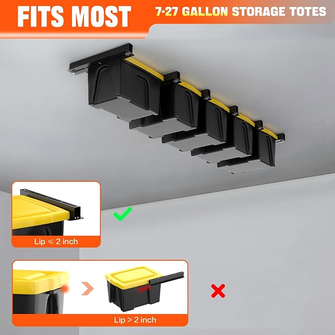 TORACK Garage Ceiling Bin Storage Rack, Adjustable Heavy Duty Overhead Tote - Image 4