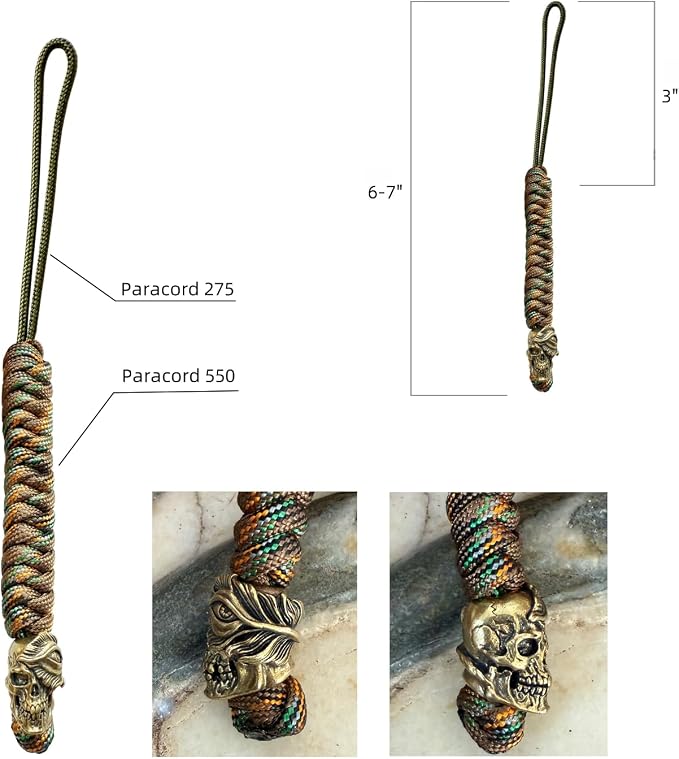 Handmade Lanyards with Brass Beads – Paracord 550 Survival Gear Leash - Image 2