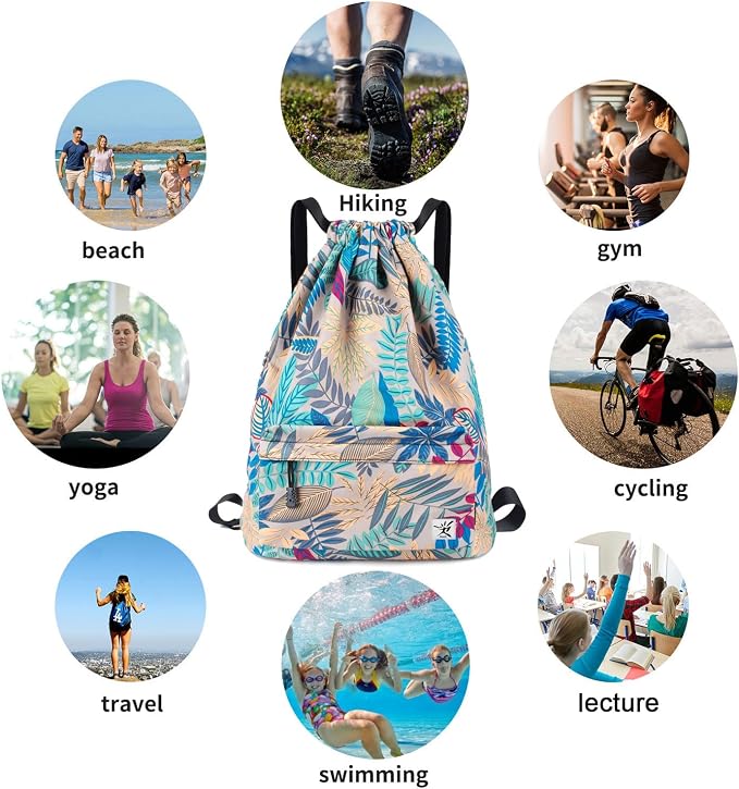 Drawstring Backpack with Mesh Pockets String Gym Bag Sackpack Sandproof Water - Image 6