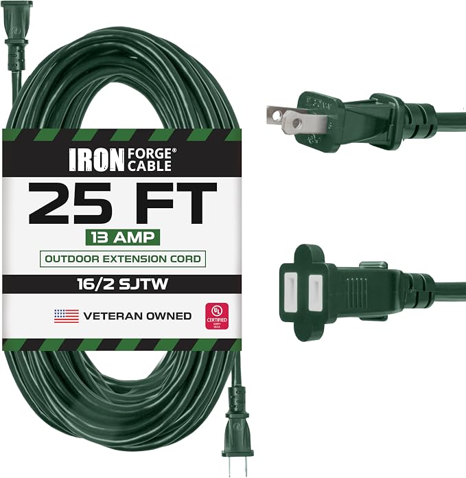 Iron Forge Cable Weatherproof Outdoor Extension Cord 25 ft, 13 Amp Green by IronForgeCable