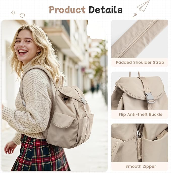 G4Free Small Backpack for Women, Nylon Casual Daypack for Work Travel Campus - Image 3