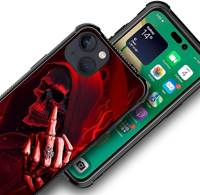 for iPhone 13 Mini Case, Gestures Funny Skull Pattern Graphic Design Girl Boy - Image 3