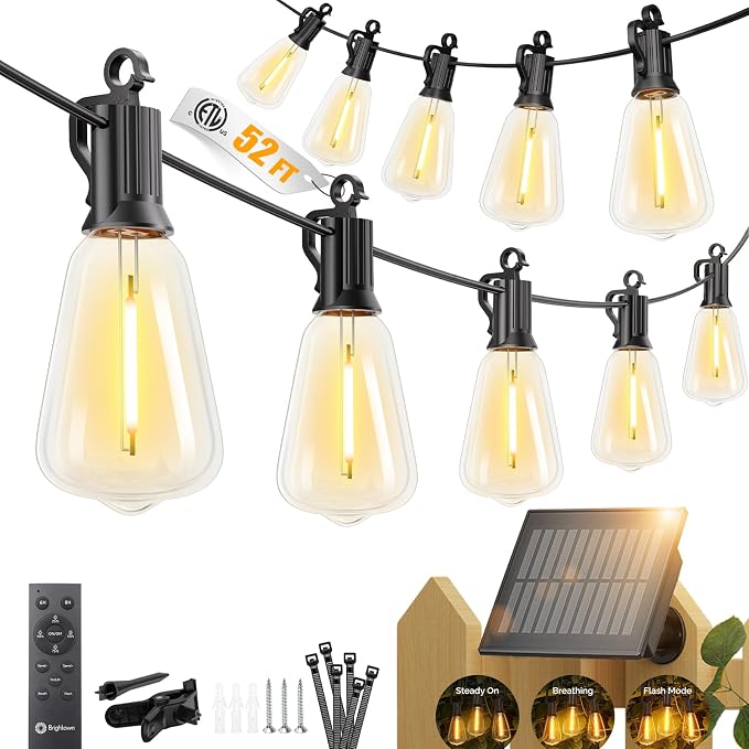 Brightown 52FT Solar String Lights Outdoor Waterproof, Patio Lights by Brightown