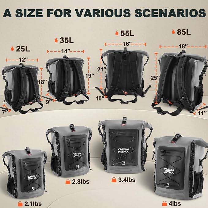 OSAH DRYPAK Waterproof Backpack Dry Bag 25L/35L/55L/85L – Heavy Duty Roll-Top - Image 2