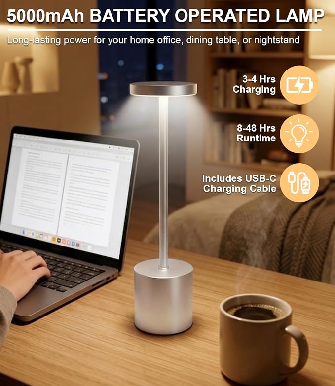 Silver Cordless Table Lamp Rechargeable - Image 4