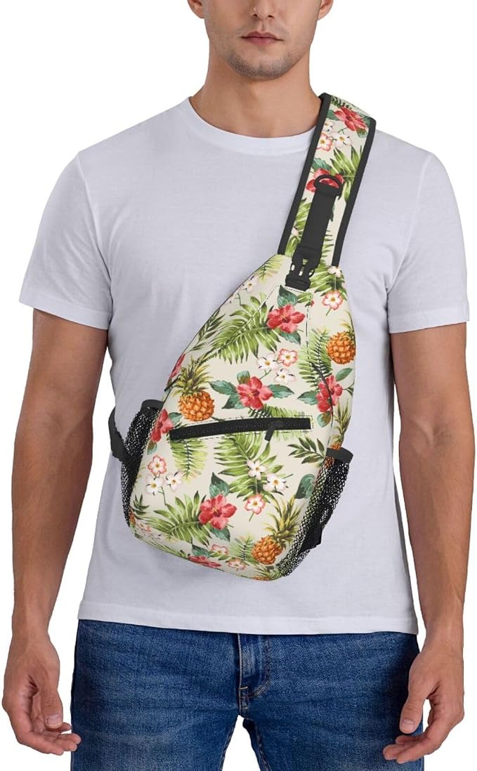 Pineapple Crossbody Sling Bag for Women Men Tropical Fruits Hibiscus Flowers - Image 6