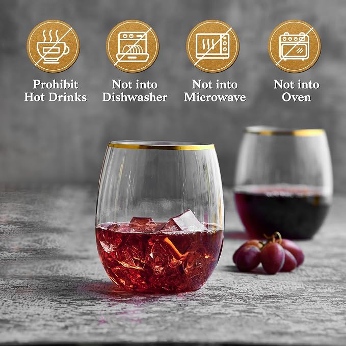 FOCUSLINE 32 Pack 12 OZ Plastic Wine Glasses, Stemless Disposable Wine Cups - Image 5