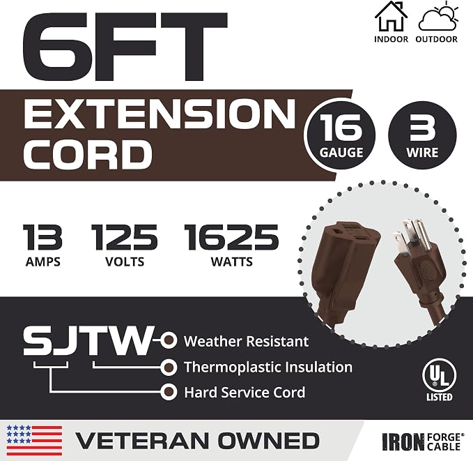 Iron Forge Cable Outdoor Brown Extension Cord 6 ft - Image 2