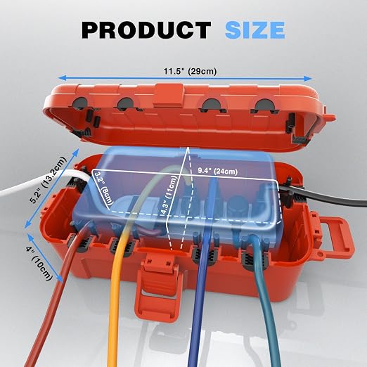 Flemoon Medium Outdoor Electrical Box, IP54 Waterproof Extension Cord Cover w/6 - Image 3