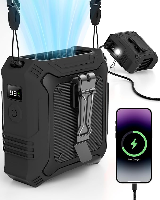 TUNISE Portable Fan with 5-Speed Settings, Dual-Sided Clip on Wearable Belt by TUNISE