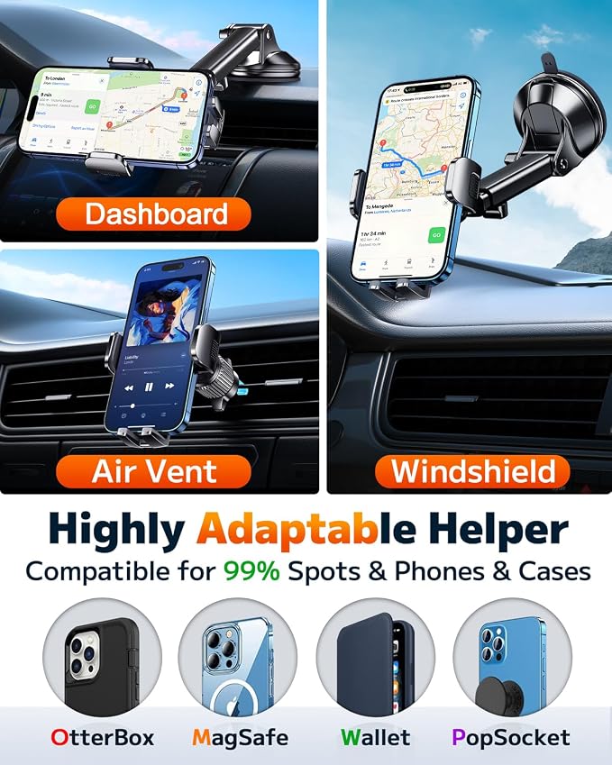 Qifutan Phone Holders for Your Car Cell Phone Mount for Car Mount Windshield - Image 2