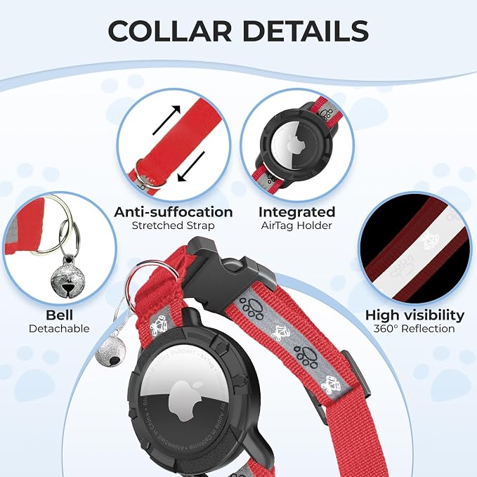 Breakaway AirTag Cat Collar, Reflective Cat Tracker Collar - Image 5
