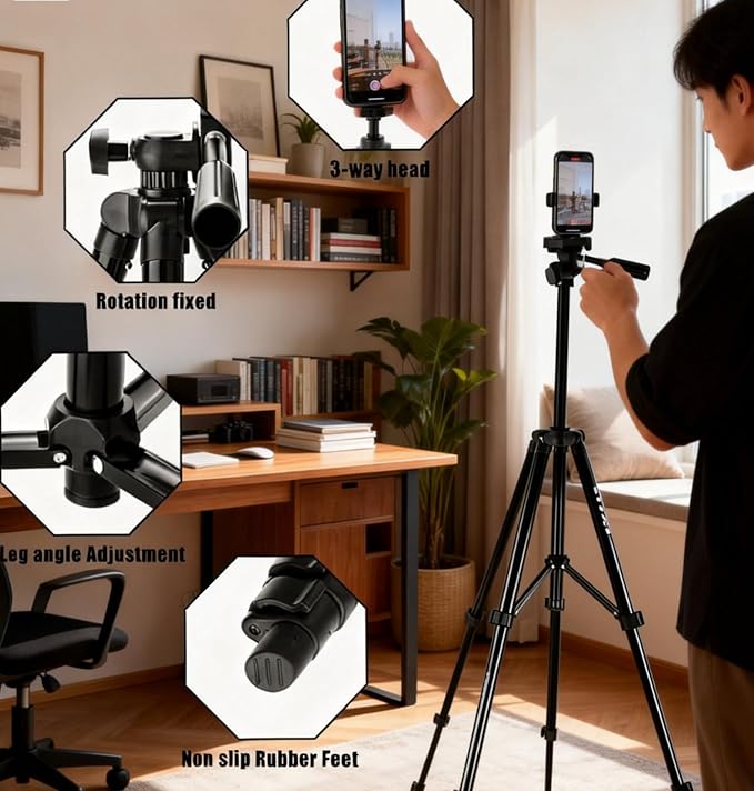 65" Aluminum Phone & Camera Tripod - Image 9
