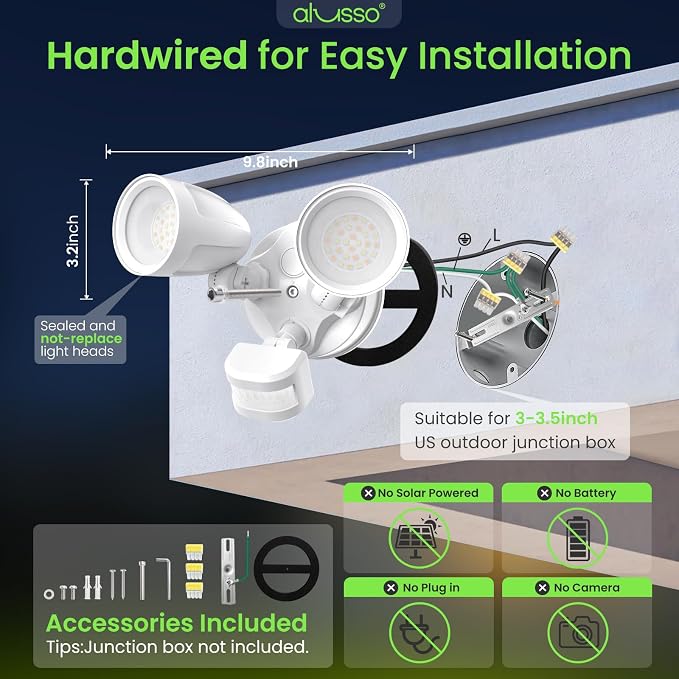 ALUSSO Motion Sensor Outdoor Lights Metal Heads, 30W 3600LM Flood Lights - Image 2