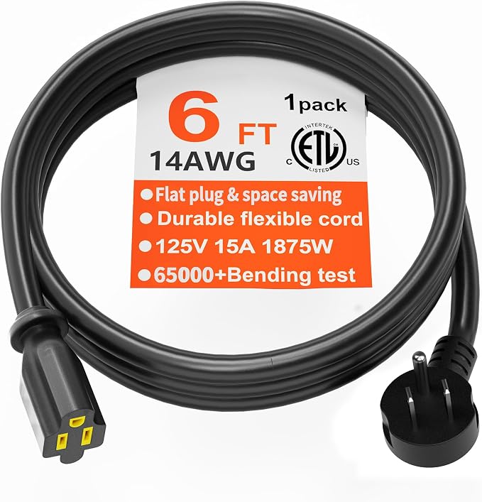 HUANCHAIN 14 Gauge 6 Feet Flat Plug Extension Cord Black Indoor Outdoor by huanchain