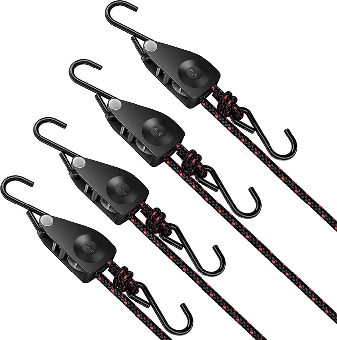 1/4" Ratchet Tie Down Straps, Heavy Duty Kayak Pulley System by ELUFAH