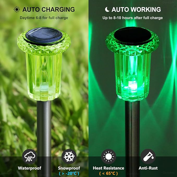 DenicMic Solar Lights Outdoor 10 Pack Waterproof Green LED Stainless Steel - Image 3