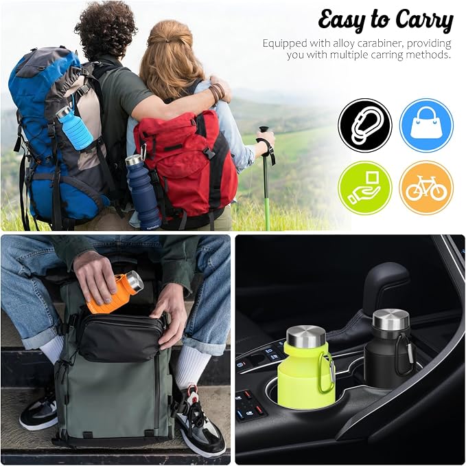 Nefeeko Collapsible Water Bottle, Reuseable BPA Free Silicone Foldable Water - Image 4