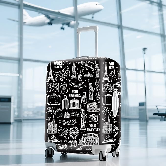 ANNA QUEEN Travel Seamless Pattern Luggage Cover -Stretchable Airplane Suitcase - Image 9