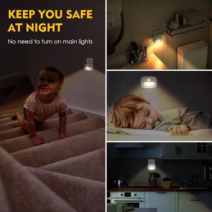 Sossi Motion Sensor Night Light Plug in 4 Pack, 10-60Lm Stepless Dimming - Image 6