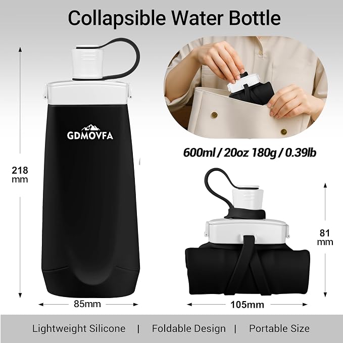 Collapsible Water Bottles, 20oz Reusable Silicone Foldable Water Bottle - Image 2