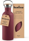 Bambaw 16 oz Water Bottle Non-insulated, Metal Water Bottle Red, Single Walled by Bambaw