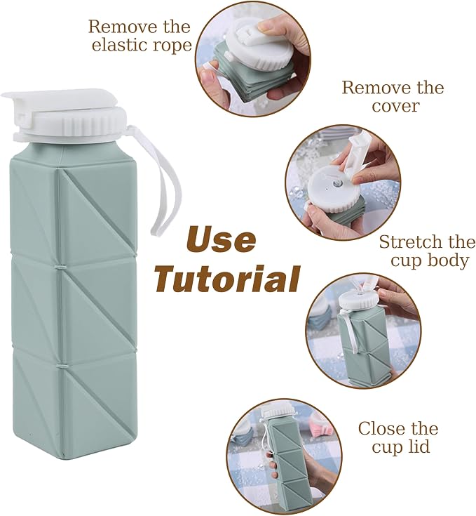 EOBTAIN Green Silicone Collapsible Water Bottle - Image 7