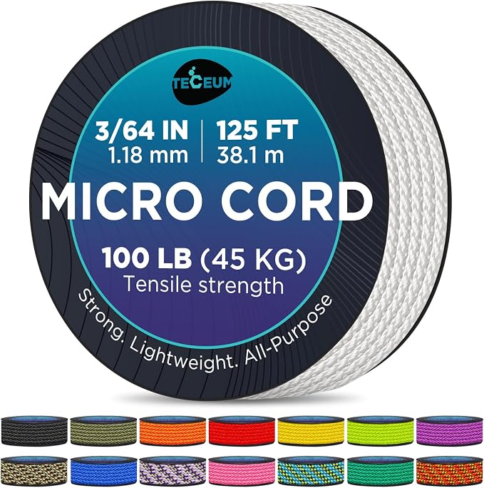 TECEUM Micro Paracord – 1.18 mm X 125 ft – Micro Utility Cord – Thin Braided by TECEUM