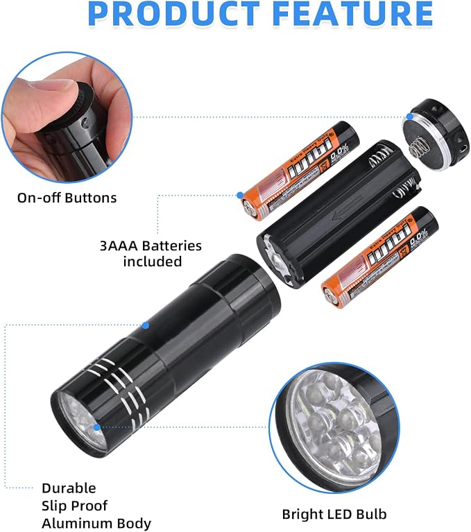 5 Pack of Flashlights 9 LED Mini Aluminum Flashlight Bulk - Image 2
