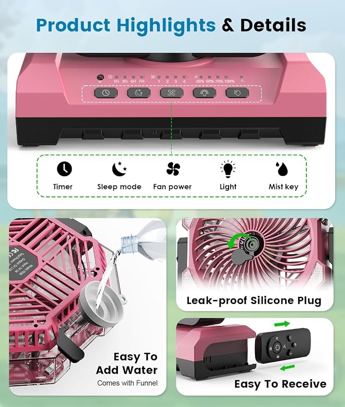 Misting Fan - Pink Portable Rechargeable Fan - Versatile - Image 9